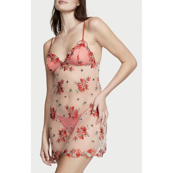 Victoria's Secret Other - Victoria Secret Floral Embroidery Sheer Mesh Slip Size Large
